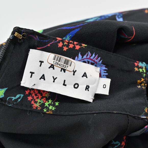 TANYA TAYLOR Dress Size 0 Clarisse Mini Black Floral Silk High Neck‎ Long Sleeve - Picture 9 of 15